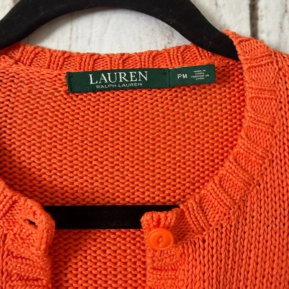 Lauren Ralph Lauren Petite Orange Ribbed Knit Cropped
Button-Front Cardigan SP - Picture 2 of 6
